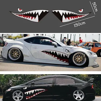 2x PVC'Shark Mutē Zobu Vinila Refiting Decal Uzlīmes Uz Auto Sānu Durvis Stils