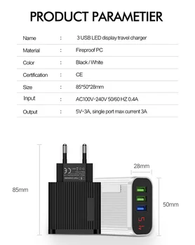 3 akumulatora Lādētājs USB 3.0 Ātri Uzlādēt Mobilo tālruni, Lādētāju priekš iPhone, Samsung Power Plug ES, Sienas Lādētāju Xiaomi Adapteris LED Displejs