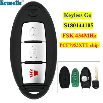 3 pogas, keyless-go 2+1 pogu tālvadības atslēgu FSK 434 MHz PCF7953XTT mikroshēmu Jaunu Nissan X-trail S180144105 ar ievietojiet atslēgu