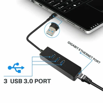 3 Porti USB 3.0 Hub Gigabit Ethernet Lan RJ45 Tīkla Adapteri PC 1000Mbps