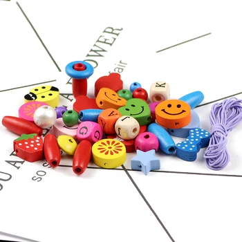 3 stila Box Mix krāsu Dabiska Koka Krelles, Bērnu Zobu Izglītības rotaļlieta DIY Radošās Amatniecības Koka Krelles, lai Rotaslietu izgatavošana
