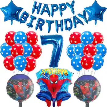 39pcs Zirnekļcilvēka Folijas, Hēlija Balonus sarkanā, zilā Numuru balonu varonis Dzimšanas dienas svinības Apdare Bērniem, Rotaļlietas, Gaisa Globos zēns piederumi