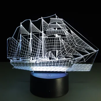 3D Lampas LED Nakts Gaismas Buru Laiva Optiskā Ilūzija Jaunums Galda Lampa Skaisto Jūras Laivu Forma Nakts Gaisma dāvanu