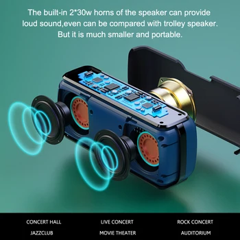 60W anti-kritums bluetooth skaļruni ūdensizturīgs portatīvo kolonnas, basu skaļrunis, subwoofer, super bass USB/TF kartes mūzikas centrs sound bar