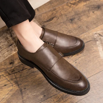 AGUTZM Retro Dizains, liela izmēra 38-47 Vīriešiem kleitu kurpes Classic paslīdēt uz uzņēmējdarbības ādas siksna mūks oficiālu kurpes vīriešiem oxford apaļu purngalu