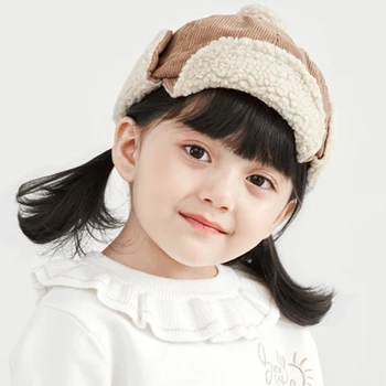AIZLIEGTĀS vienošanās ziemas bērnu naģene āra plus samta silts ausu aizsardzības jēra vilnas cepure burtu drukāšanas savvaļas ziemas bērnu cepure