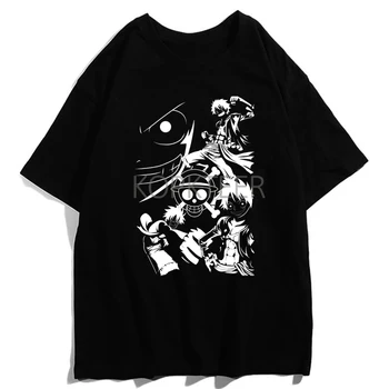 Anime Viens Gabals Luffy Sanji Zoro Tony Helikopters Vasaras Vīriešu T-krekls Harajuku Smieklīgi Topi Ullzang Karikatūra 90s Streetwear Top Tees