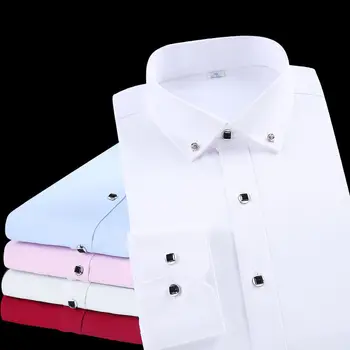 Augstas Kvalitātes Vīriešu Krekls ar garām Piedurknēm Kleita Gadījuma vienkrāsainu Ikdienas Fit Dizaina Biznesa Vīrietis Sociālo Krekli, Balta, Zila, Melna