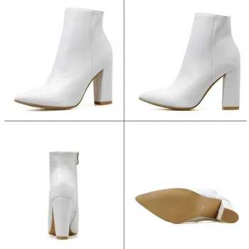 Baltas Ādas Potītes Zābaki Sieviešu augstpapēžu kurpes Sexy Norādīja Toe Duncis Zābaciņi Dizainera Kurpes Sieviete Zapatos De Dama P481