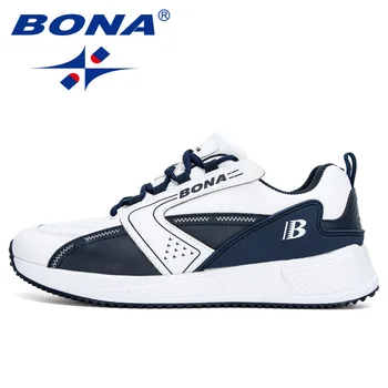 BONA 2020 Jauno Dizaineru Moderns Rīcības Ādas sporta kurpes Vīriešu Ikdienas Apavi Lac-Up Cilvēks Āra Pastaigas Zapatillas Vīriešu Brīvā laika Kurpes