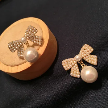 Bowknot pērļu auskaru sieviešu rīsi, pērļu auskaru premium franču auskari 925 sudraba adatu