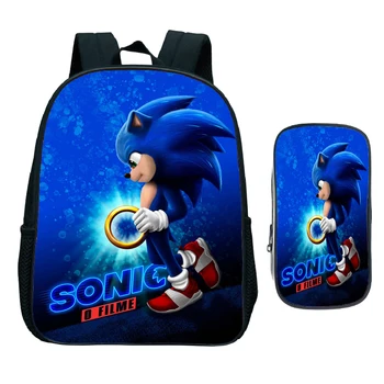 Bērniem Sonic Bērnudārza Mugursoma 2pcs Set Bērnu Multfilmas Galvenais Schoolbag Bookbag Bērniem Atpakaļ uz Skolu Dāvanu(Mugursomu Pen Soma)