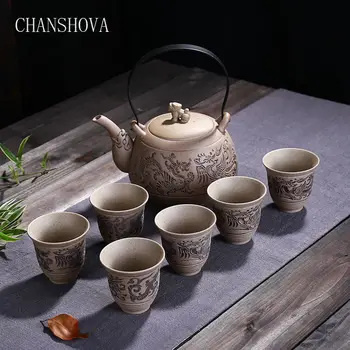 CHANSHOVA Ķīnas Retro Gravēšanas Process Keramikas Teaware Iestatīts Augstas-jaudas Keramikas Tējas Katlā Set Home Decoration Accessories H152