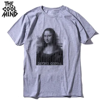 COOLMIND kokvilnas, ar īsām piedurknēm forši mīksti Mona Lisa drukāt vīriešu T krekls gadījuma zaudēt vīriešu t atdzist o-veida kakla t-krekls, t-veida krekli