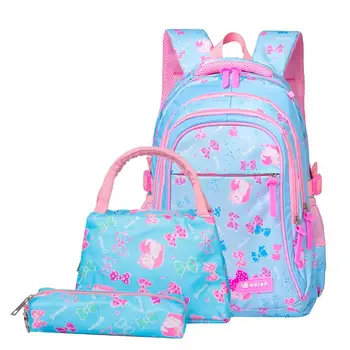 Cute bow drukāšanas mugursomas bērniem, pamatskolas meiteņu skolas somas komplekts bērniem bookbags 3 gabalus kopa sac enfant ūdensnecaurlaidīgs neilons