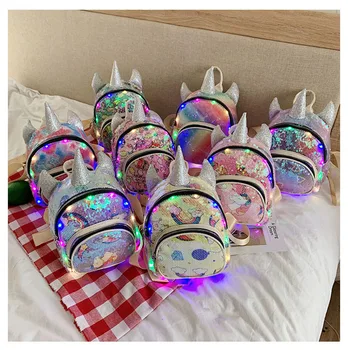 Cute Meitenes Vizuļi Mugursoma Bērnu Skolas Somas Unicorn Mugursoma Ar LED Gaismas Schoolbags Bērniem Back Pack Mochila Mujer