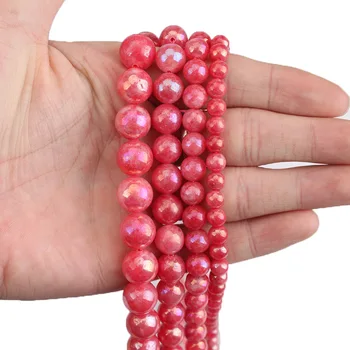 Dabas Red Electroplated Rhodonite Akmens Apaļas Pērles Par DIY Aproce, Kaklarota, Rotaslietu izgatavošana 15