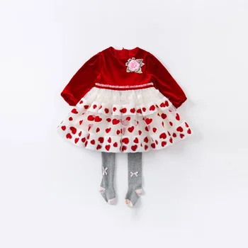 DB15671 dave bella rudens baby meitene cute ziedu appliques patīk kleita bērnu modes puse kleita bērniem, zīdaiņu lolita drēbes