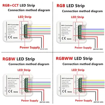DC12V 24V Wifi LED RGB Kontrolieris/RGBW/RGBWW LED strip gaismas Mūzikas un Taimera Režīms Wifi Kontrole ar IOS/Android Viedtālrunis