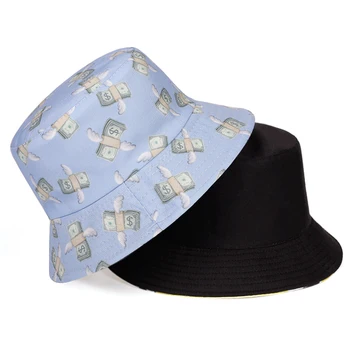 Dolārs grafiti kokvilnas zvejnieka cepure jaunu salokāms double-sided valkājamas no spaiņa cepuri usd naudas drukāšanas jūra vīriešu baseina cepures