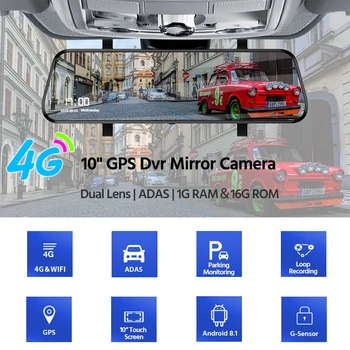 Dropshipping E-ACE D13 Auto Dvr 4G Android ADAS 10 Collu Atpakaļskata Spogulis 1080P Dash Cam Video ierakstīšana GPS Navigācijas Dual Objektīvs