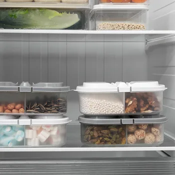 Dubultā režģis, plastmasas pārtikas uzglabāšanas kaste pārredzamu Paaugstināma riekstu uzglabāšanas trauks ar vāku konfektes jar tvertne ledusskapis organizators