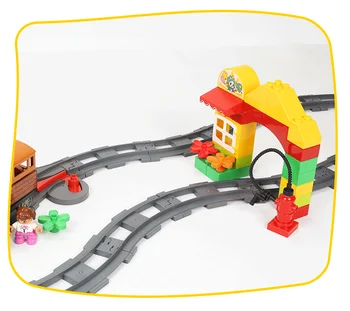Dzelzceļa transporta Savākt Lielu Celtniecības Bloki Sliežu Komplekts Saderīgs Duploes Vilcienu Ķieģeļu Mājas Interaktīvās Rotaļlietas Bērniem Dāvanu