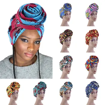 Elegants Musulmaņu Liela Ziedu Turban Cepuri Klp Modes Āfrikas Stila Lakatu Cepures Galvas Apsējs Dāma, Matu Aksesuāri
