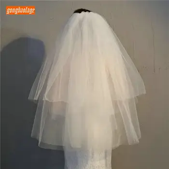 Elegants īsu Baltu līgavas veiling Mīksta Tilla kāzu plīvuri divu līmeņu 75cm ar combe Ziloņkaula Līgava plīvura 2020 Jaunu Lētu purdah