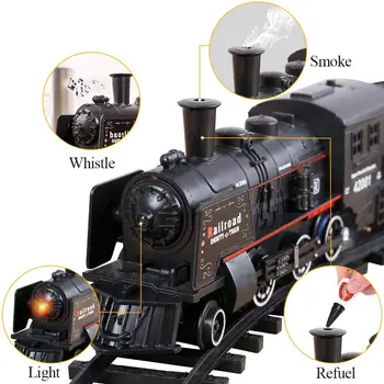 Elektriskā Classic Train Set W/tvaika Lokomotīvju Dzinēju, Vagonu & Ierakstus, Akumulatoru darbināmi Rotaļlietu Komplekts Ar Dūmiem, Gaismas & Skaņas