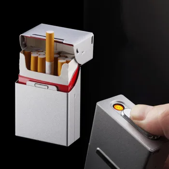 Elektriskās Šķiltavas ar Cigarešu etvija Lodziņā Šķiltavas Metāla Slodzes, 20 Cigaretes, Elektroniskās Cigaretes Komplekts Vīriešiem Dāvanu Nezāļu Uzglabāšana