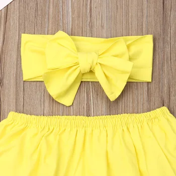 Emmababy Princese Jaundzimušais Meitene Vasaras Apģērbu Komplekts Ruffles Crop Topi+Tilla Kleita Svārki, Galvas 3Pcs Bērnu Apģērbu Komplekti