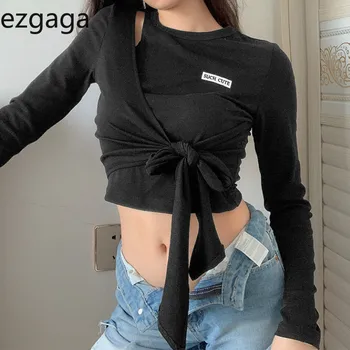 Ezgaga Sieviešu T Krekls Ar Garām Piedurknēm 2020. Gada Rudenī Vēstuli Izšuvumi Šiks Dobi No Pārsējs Slim Dāmas Topi Modes Gadījuma