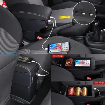 Ford Fiesta Elkoņbalsti lodziņā Interjera Detaļu īpašas Pārbūves daļas, Auto Elkoņbalsti lodziņā Centrs Uzglabāšanas kaste ar USB LED gaismas
