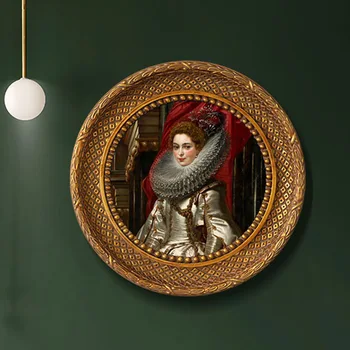 Franču Stilā Vecās Sienas piestiprināms Sveķu Foto Rāmis, Apaļas Retro Spoguli, Reljefs Koka Imitācijas Golden Eiropas Eļļas Glezna Fram