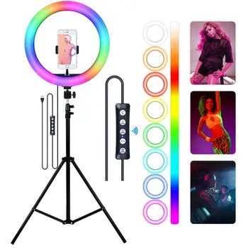 Fusitu RGB LED Selfie Riņķa gaisma Ar Statīvu USB RingLight Foto Apgaismojums Ar Turētāju Gredzens luktura Tālrunis Grims Youtube