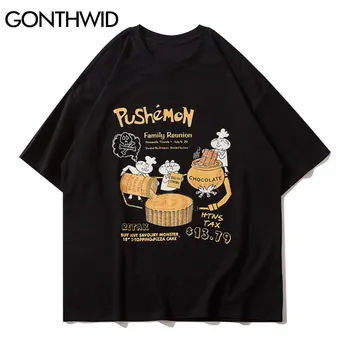 GONTHWID t-veida Krekli Harajuku Hip Hop Streetwear Vīriešiem Radošo Karikatūra Izdrukāt Īsām Piedurknēm T-Krekli, Kokvilnas Gadījuma Tshirts Topi