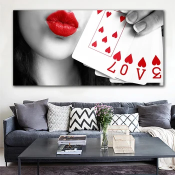 GOODECOR Mūsdienu Sarkanu Lūpu Sieviešu Kanvas Glezna Pokera MĪLESTĪBA Sienas Izdrukā Plakātu Mākslas Priekšstatu par Dzīves Telpu Dekorēšana Bez Rāmja