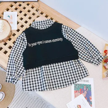 Gooporson Kritiena Mazulis Drēbes Pleds Gara Blūze&vēstuli Veste Modes korejas Maz Meiteņu Apģērba Komplekts Bērniem, Pusaudžiem Tērpiem