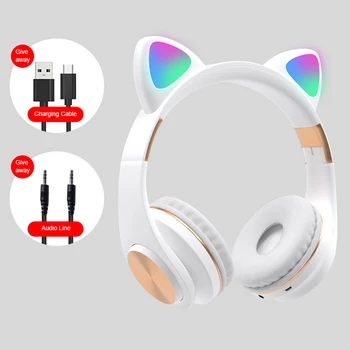 Gudrs Kaķis Ausis LED Flashing Austiņas Bluetooth 5.0 Jauniešiem, Bērniem, Austiņas Atbalsta TF Karti 3,5 mm Spraudni Ar Mic FM