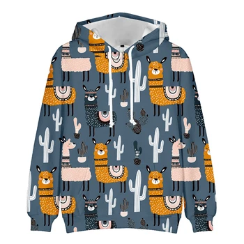 Hip Hop Apģērbu Ikdienas Valkāšanai Vīrieši/sievietes Boysgirl ar garām Piedurknēm ar Kapuci Salds Dizaina Alpakas 3D Iespiesti sporta Krekls Dāmas pelēkā vārna Pilna