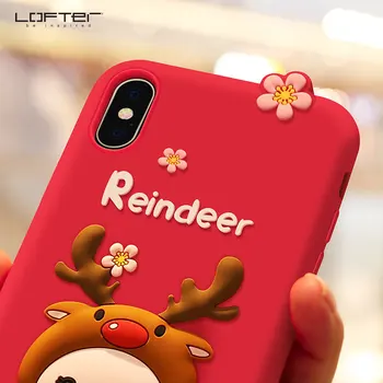 IPhone XR XS X XS Max 6s 7 8 Plus Gadījumā Ziemassvētku Segtu Gudrs 3D Deer Gumijas Mīksto Triecienizturīgs Ar Īsu Siksnu Kulons LOFTER