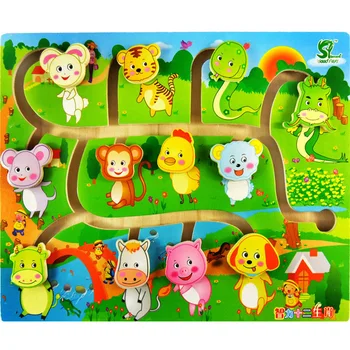 Izglītības Priekšlaicīgas Mācību Slaidu Puzzle Bērniem, Koka Rotaļlietas Bērniem, Labirints, Puzzle Dzīvnieku Ķermeņa-Spēles Labirints Izlūkošanas D129