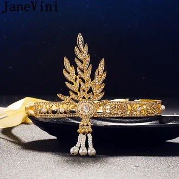 JaneVini Classic Gatsby Headpiece Zelta Tiara Kristāla Galvu, Rotaslietas, Sudraba Vainagi Līgavas Un Tiaras Sievietes Vakara Puse Hairband