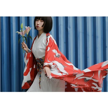 Japāņu Kimono Elementus Tradicionālo Celtņu Vintage Garām Piedurknēm Yukata Kleita Sieviete Geišas Kostīms Cosplay Peldmētelis Harori Āzijas Apģērbu