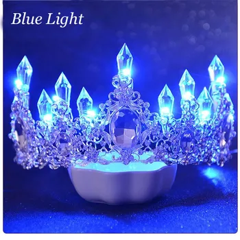 Jaunas Mirdzošas Spīdēja, Tiaras Baltā Zilā LED Gaismas Rhinestone Kāzu Kronis Luksusa Princese Diadem Līgavas Matu Aksesuāri HG107