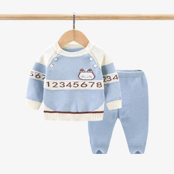 Jaundzimušā Apģērbu 2020 Rudens Ziemas Adīti Zīdaiņu Komplekti, 2gab Jauki Karikatūra Džemperis Džemperis+Bikses Zīdaiņu Zēnu un Meiteņu Tērpi, Džemperis