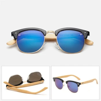Jauno Modes Gadījuma Retro Koka Bambusa Saulesbrilles Vīriešiem, Sievietēm Zīmola Dizaineru Klubs Zelta Spogulis oculos de sol Half Moon Brilles