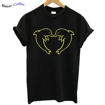 JAUNS Sieviešu T-krekls Mīlestība Delfīnu Drukāt Īsām Piedurknēm Kokvilnas T Krekli, Sieviešu Camisetas Verano Mujer 