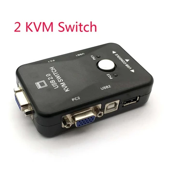 Jauns USB KVM Switch Komutatoru 2 Ports, VGA SVGA Switch Box USB 2.0 Peles Tastatūras 1920*1440